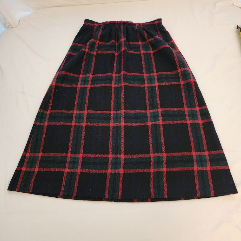 Womens Vintage Wool Blend Skirt Red Green Black‎ Plaid Size 12 Retro Mid Century